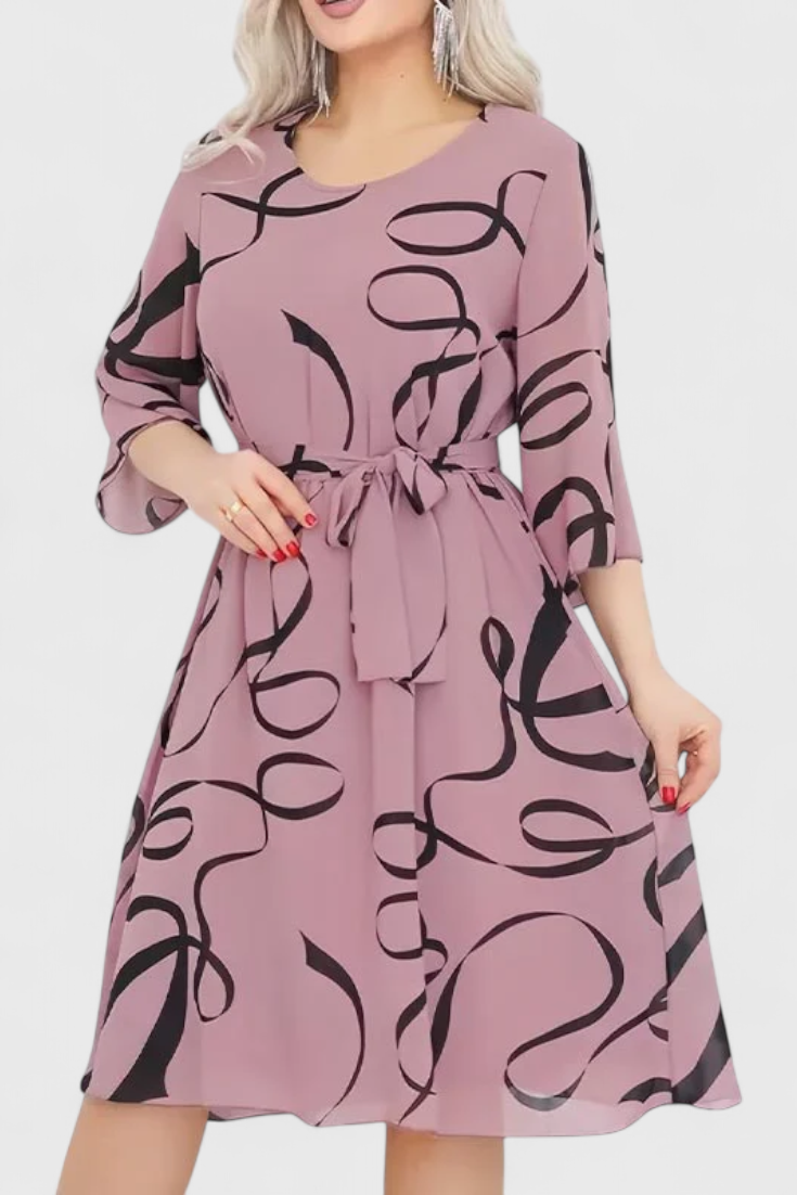 Amelie Midi Dress | Printed with Belt | Versatile Cut