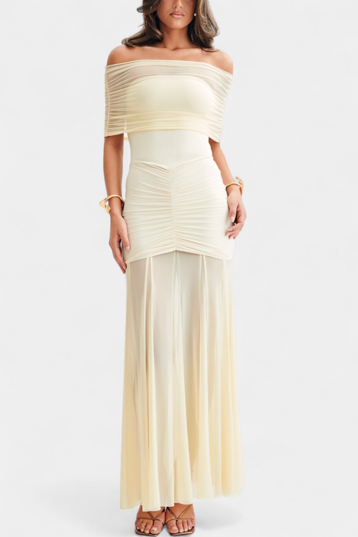 Alodia Vestido Maxi de Hombros | Capa de Malla