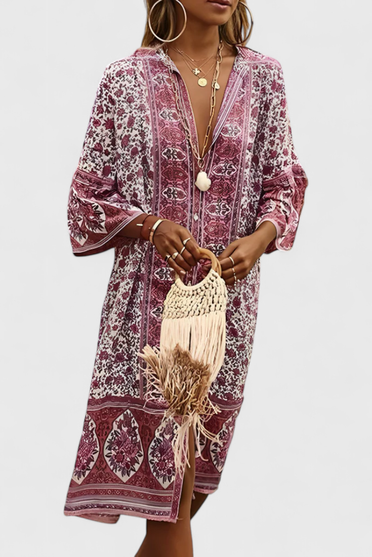 Chinara Vestido Largo Boho | Bordado Étnico | Silueta Relajada