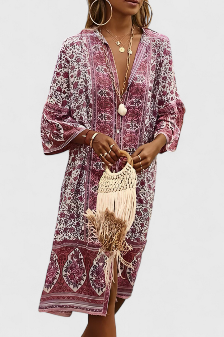 Chinara Vestido Largo Boho | Bordado Étnico | Silueta Relajada
