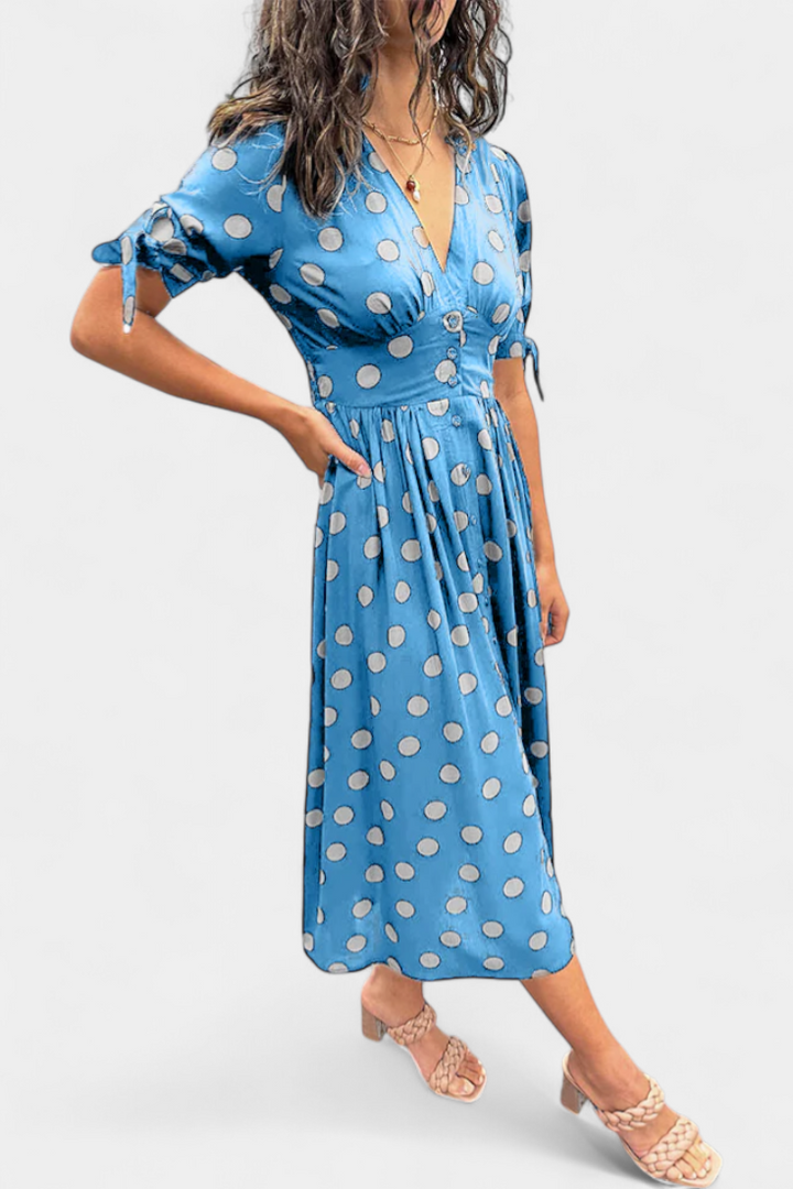 Lizzie Vestido Midi de Lunares | Escote en V Profundo