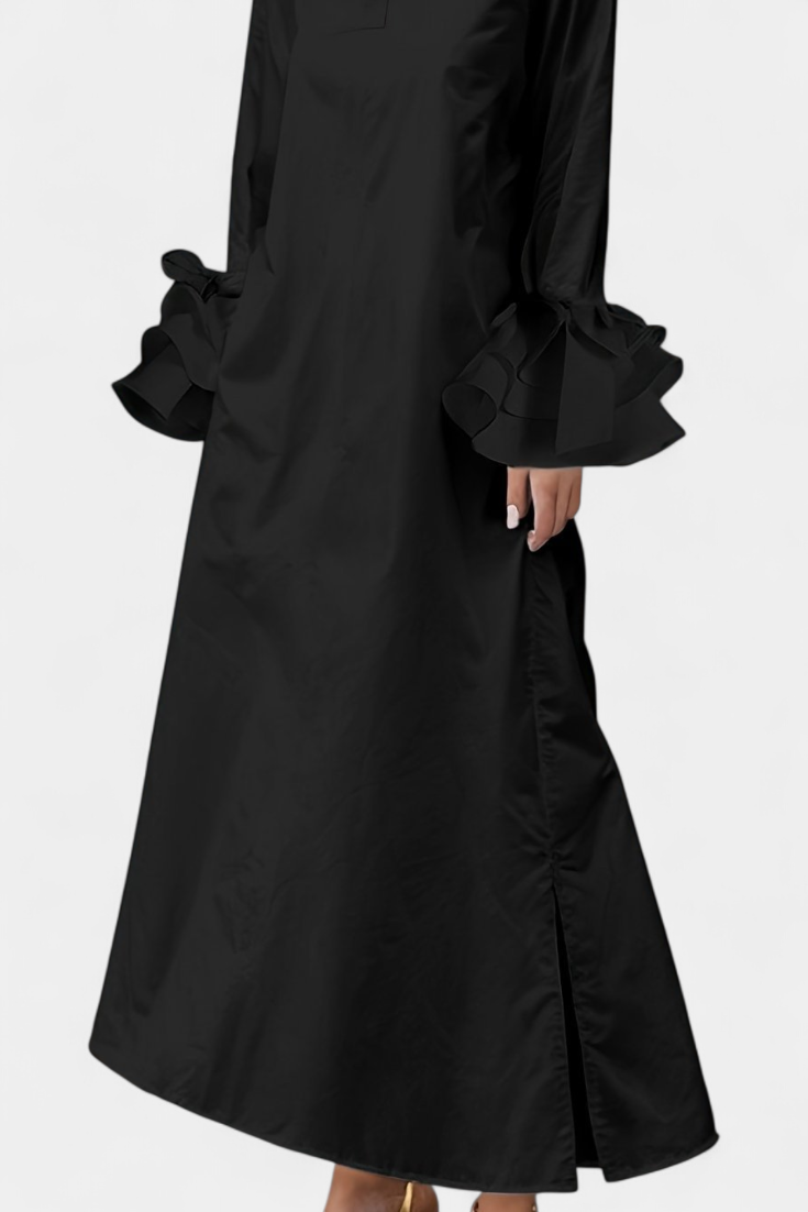 Ramona | Vestido Largo Urbano con Cuello Camisero | Mangas con Volantes