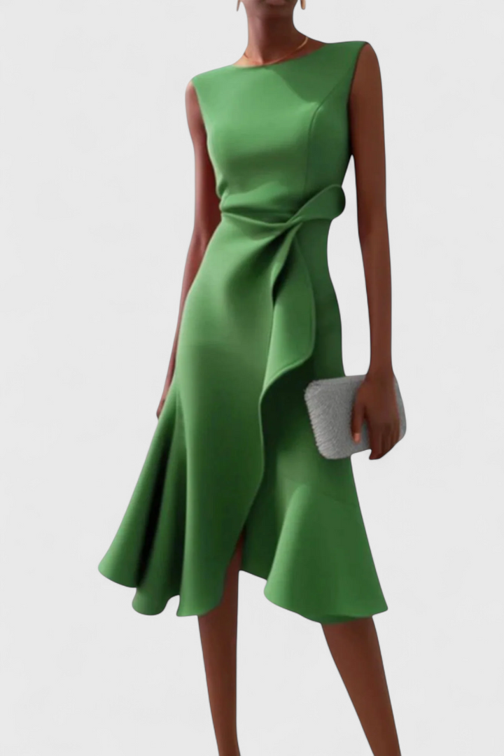 Claudia Vestido Midi Asimétrico | Drapeado Elegante