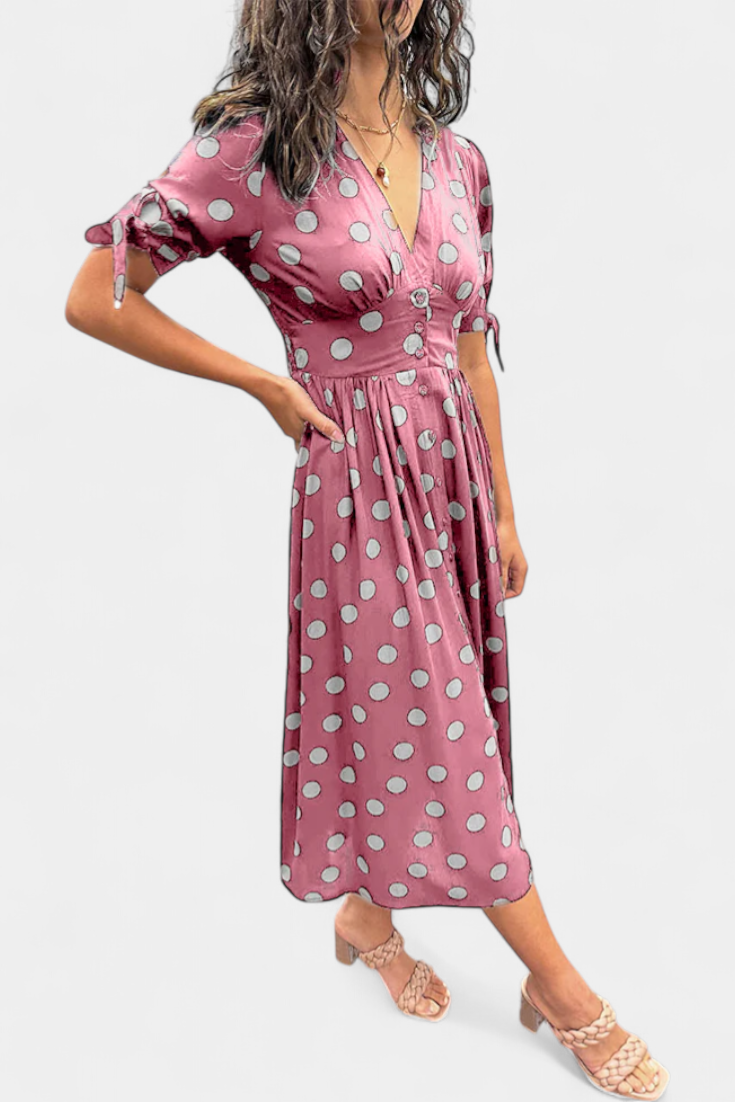 Lizzie Vestido Midi de Lunares | Escote en V Profundo