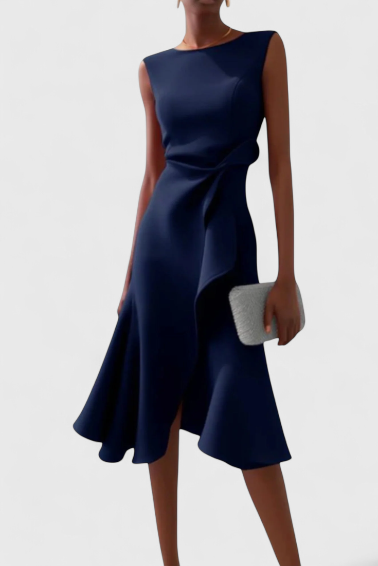 Claudia Vestido Midi Asimétrico | Drapeado Elegante
