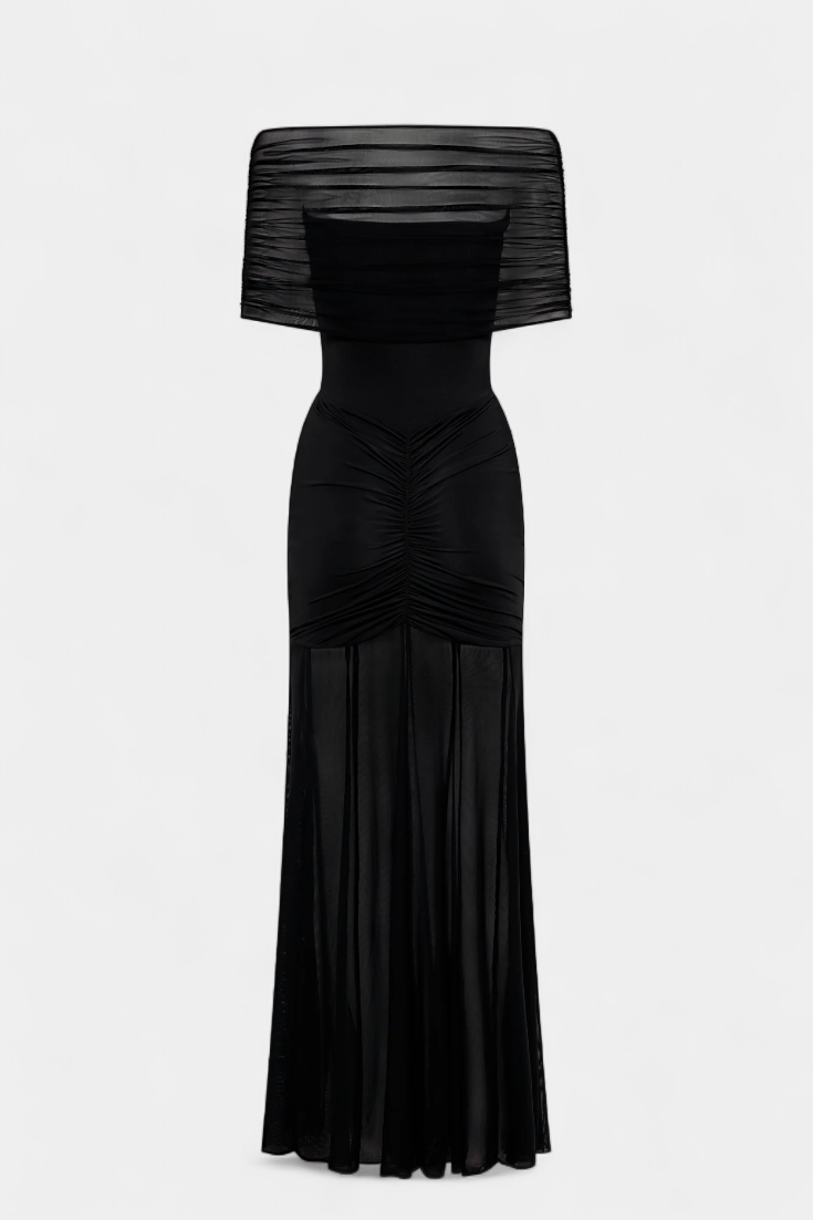 Alodia Vestido Maxi de Hombros | Capa de Malla