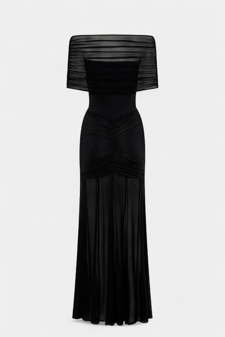 Alodia Vestido Maxi de Hombros | Capa de Malla