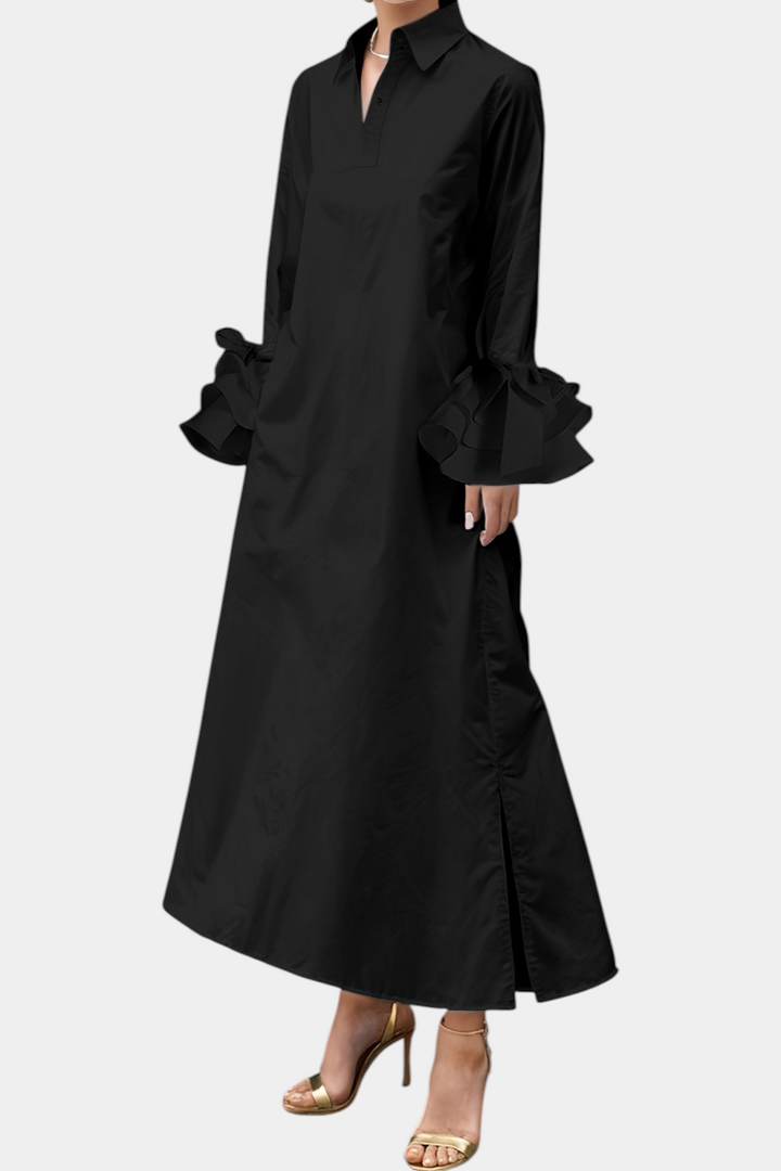 Ramona | Vestido Largo Urbano con Cuello Camisero | Mangas con Volantes