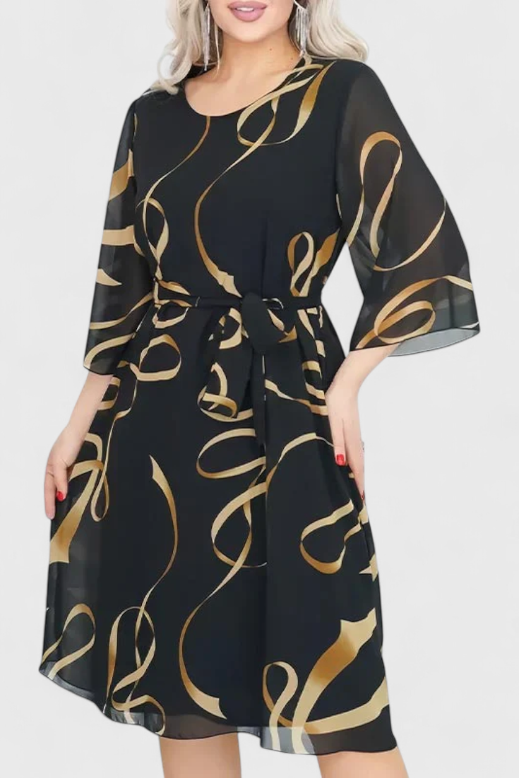 Amelie Midi Dress | Printed with Belt | Versatile Cut