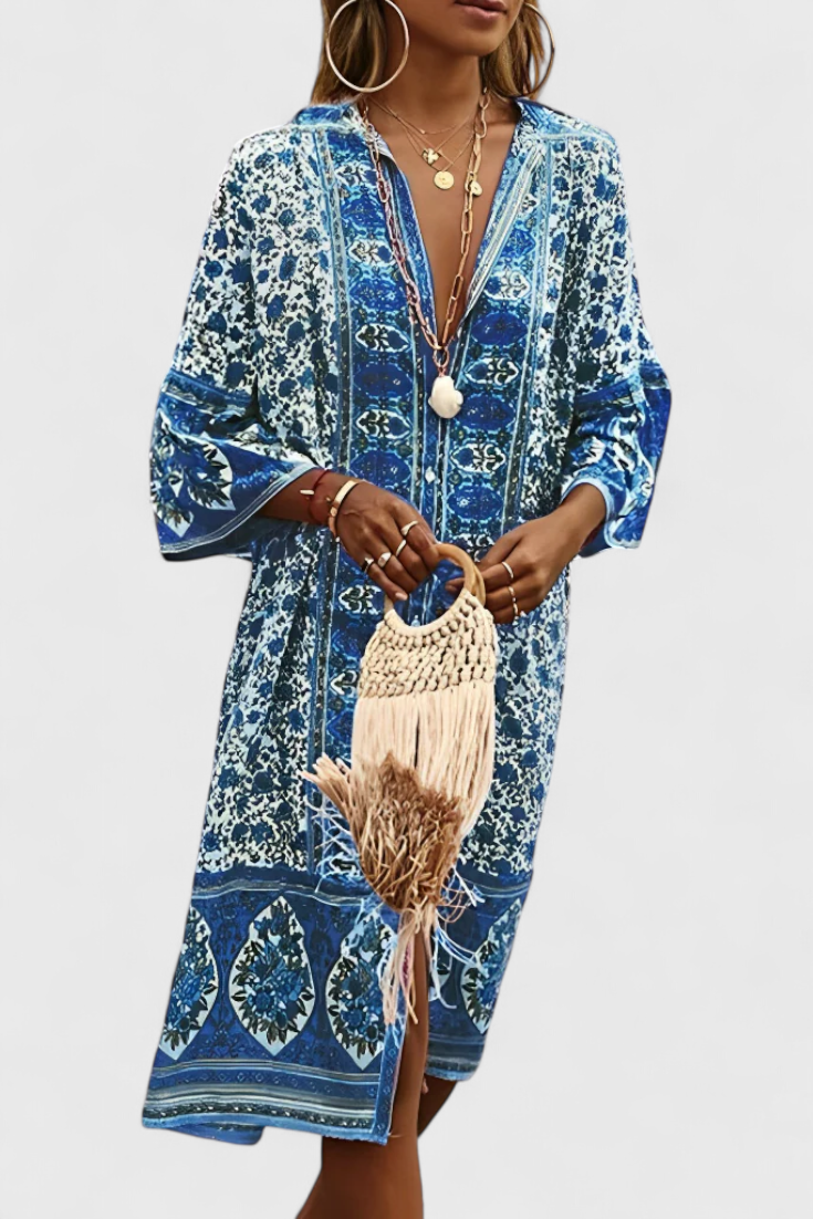 Chinara Vestido Largo Boho | Bordado Étnico | Silueta Relajada