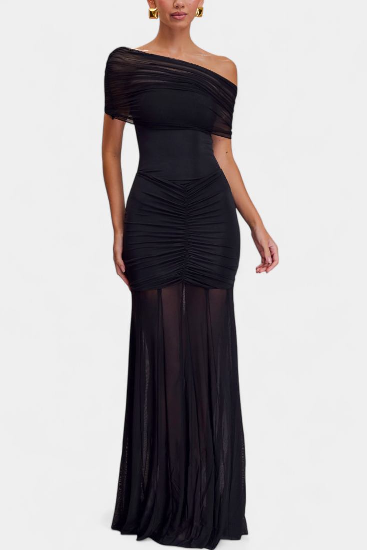 Alodia Vestido Maxi de Hombros | Capa de Malla