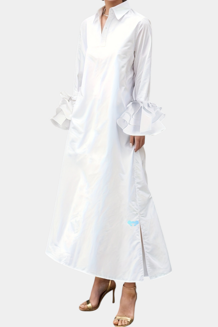 Ramona | Vestido Largo Urbano con Cuello Camisero | Mangas con Volantes