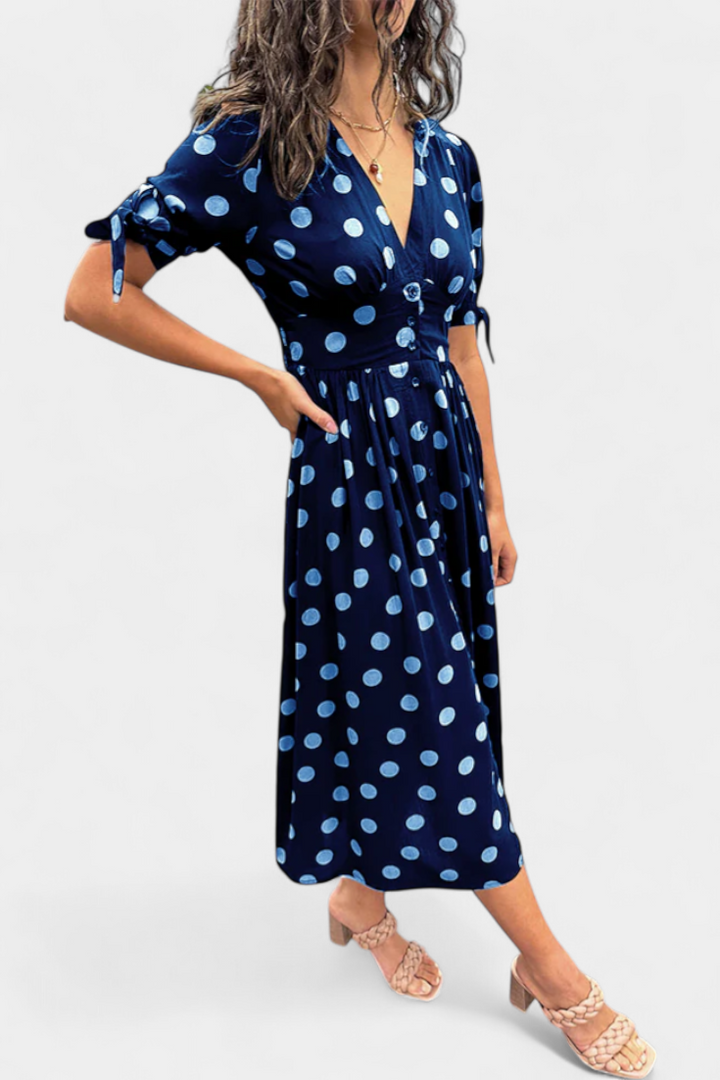 Lizzie Vestido Midi de Lunares | Escote en V Profundo