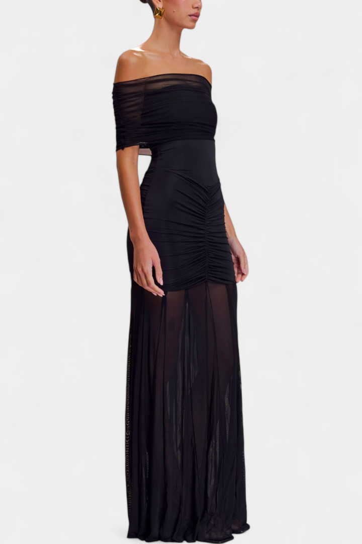 Alodia Vestido Maxi de Hombros | Capa de Malla