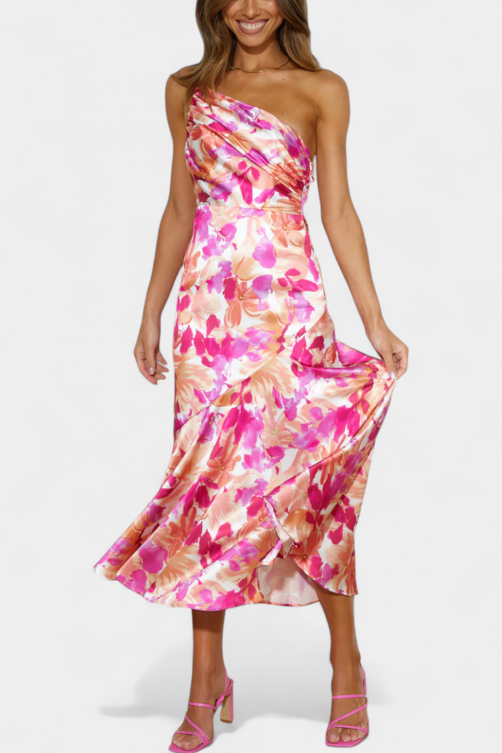 Reya Vestido Asimétrico de Un Hombro | Estampado Floral