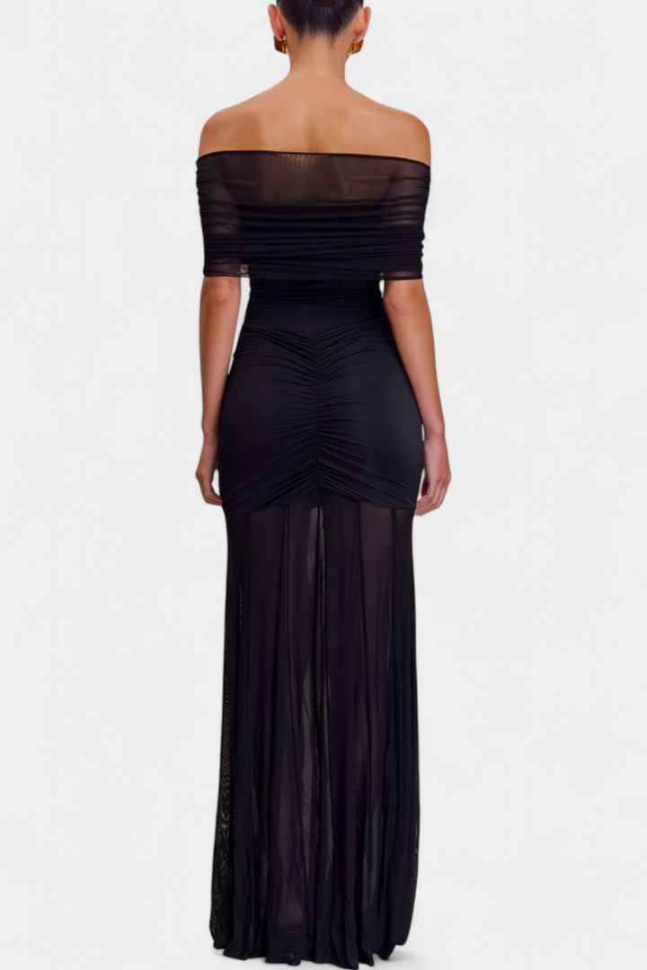 Alodia Vestido Maxi de Hombros | Capa de Malla