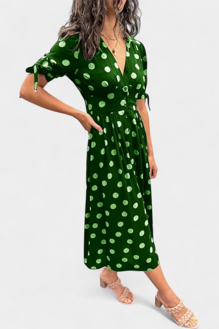 Lizzie Vestido Midi de Lunares | Escote en V Profundo