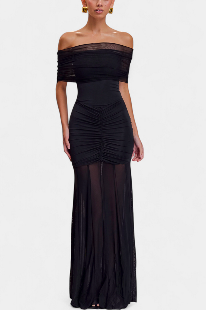 Alodia Vestido Maxi de Hombros | Capa de Malla