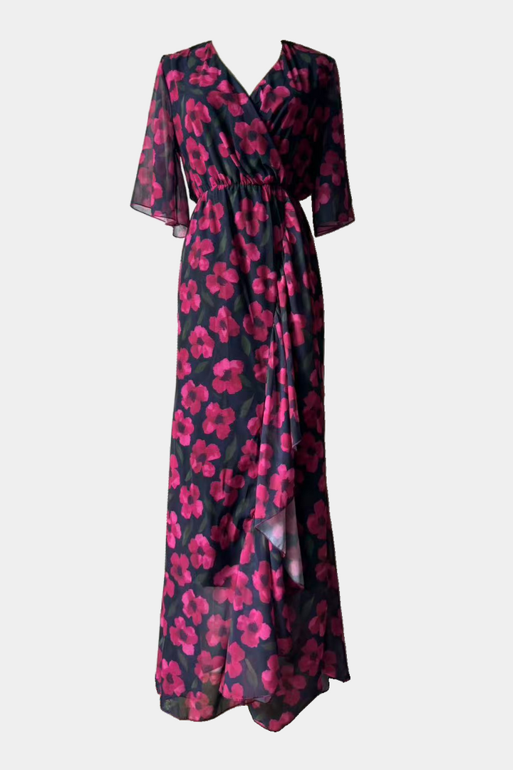 Sima | Vestido Cruzado Estampado con Escote en V | Mangas Acampanadas