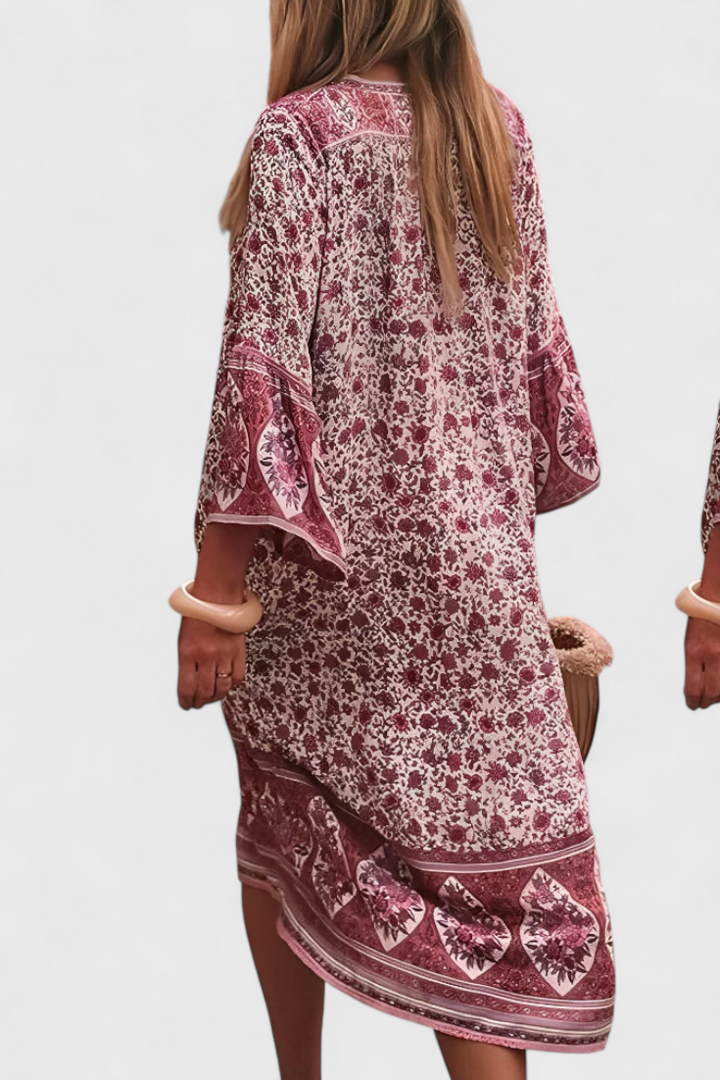 Chinara Vestido Largo Boho | Bordado Étnico | Silueta Relajada