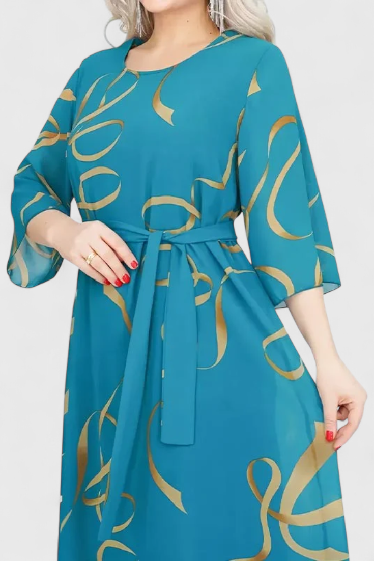 Amelie Midi Dress | Printed with Belt | Versatile Cut