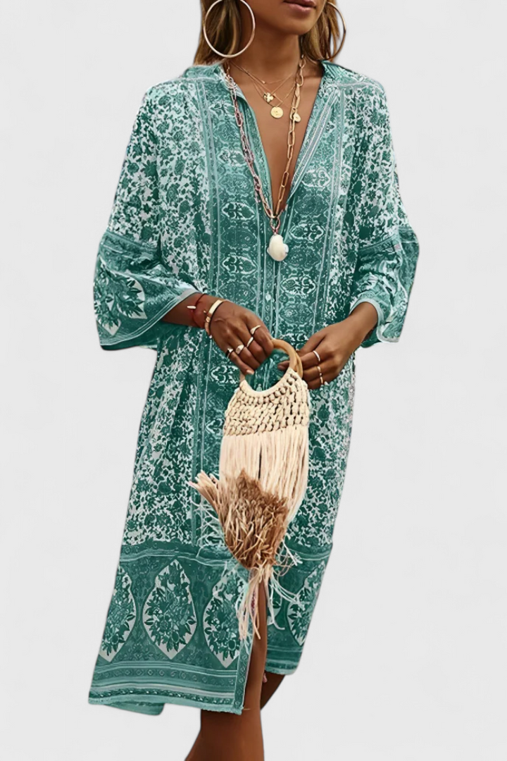 Chinara Vestido Largo Boho | Bordado Étnico | Silueta Relajada