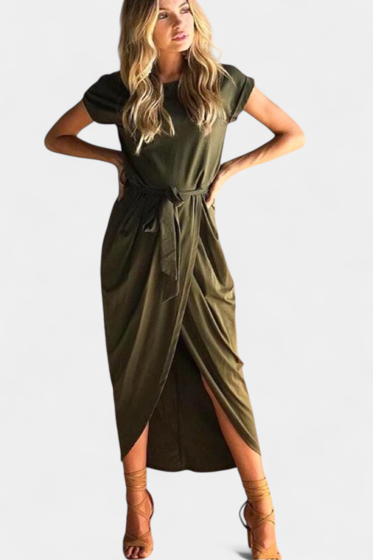 Clarissa Vestido Midi Envolvente | Abertura Lateral