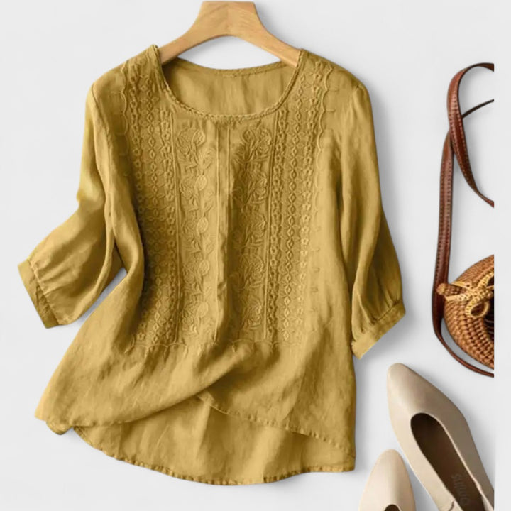 Αυγή – Κεντημένη Χαλαρή Μπλούζα (Βαμβάκι & Λινό)